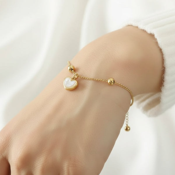 Exquisite Gold Heart Bolo Bracelet | Chic Mother of Pearl Jewelry