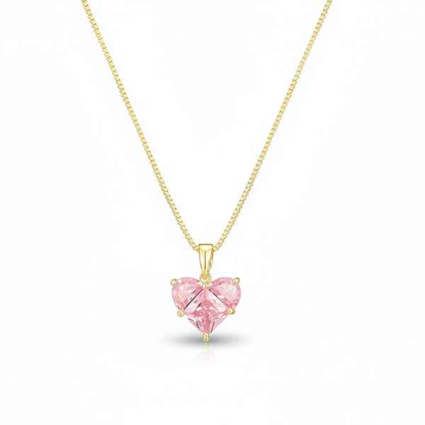 Gold Heart Necklace | Pink Crystal Pendant 14K Vermeil Gift for Her