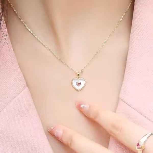 Gold Heart Necklace - Mother of Pearl & Pink Crystal Pendant Jewelry