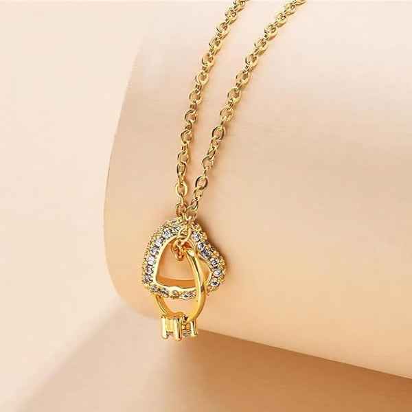 Gold Heart Necklace for Women - Sparkling Crystal Pendant Jewelry