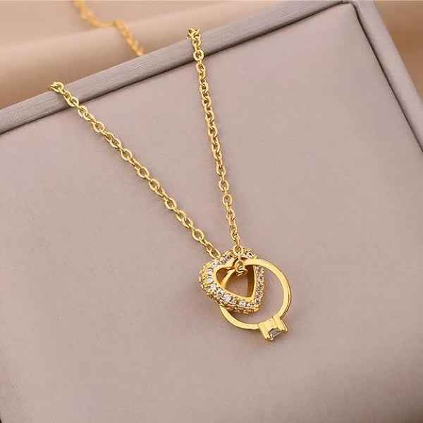 Gold Heart Necklace for Women - Sparkling Crystal Pendant Jewelry