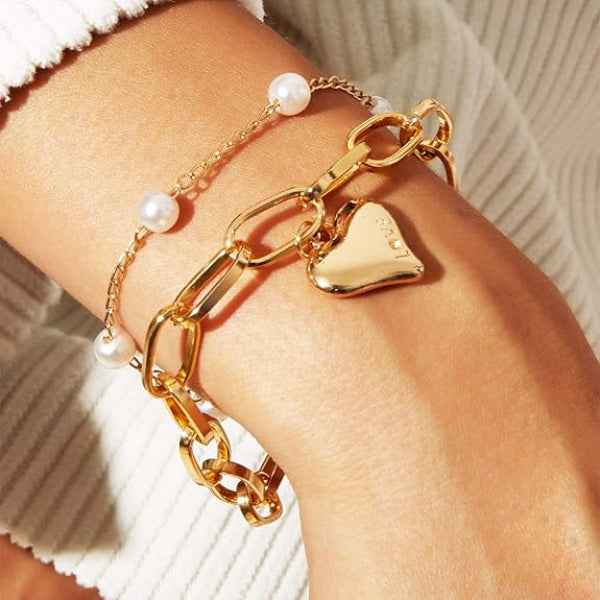 Exquisite Gold Heart Pearl Bracelet | Chic Layered LOVE Jewelry