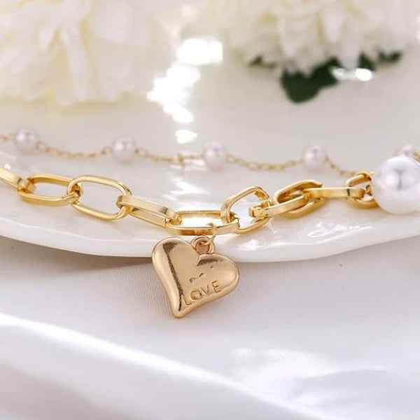 Exquisite Gold Heart Pearl Bracelet | Chic Layered LOVE Jewelry