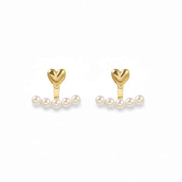 Gold Heart Pearls | Dainty Minimalist Front Back Ear Jacket Jewelry