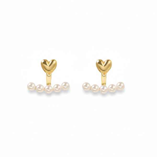 Gold Heart Pearls | Dainty Minimalist Front Back Ear Jacket Jewelry