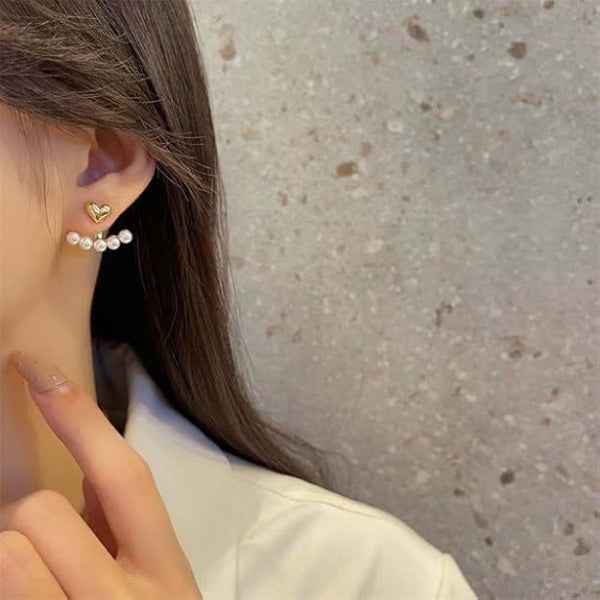 Gold Heart Pearls | Dainty Minimalist Front Back Ear Jacket Jewelry