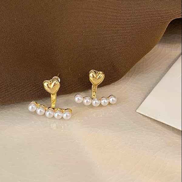 Gold Heart Pearls | Dainty Minimalist Front Back Ear Jacket Jewelry