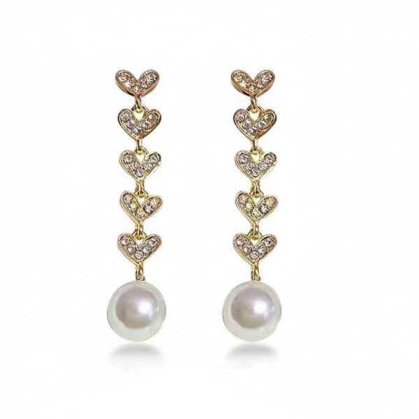 Gold Heart Pearl Earrings | Dainty Crystal Drop Sophisticated Jewelry