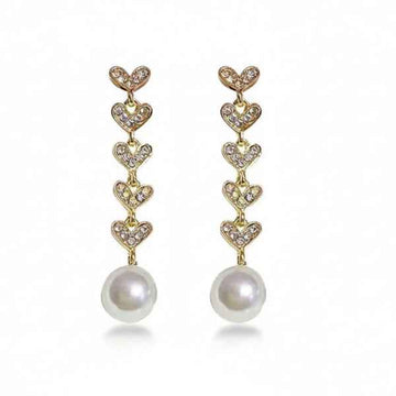 Gold Heart Pearl Earrings | Dainty Crystal Drop Sophisticated Jewelry