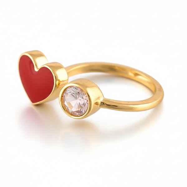 Gold Heart Ring - Shimmering Cubic Zirconia Adjustable Band Ring