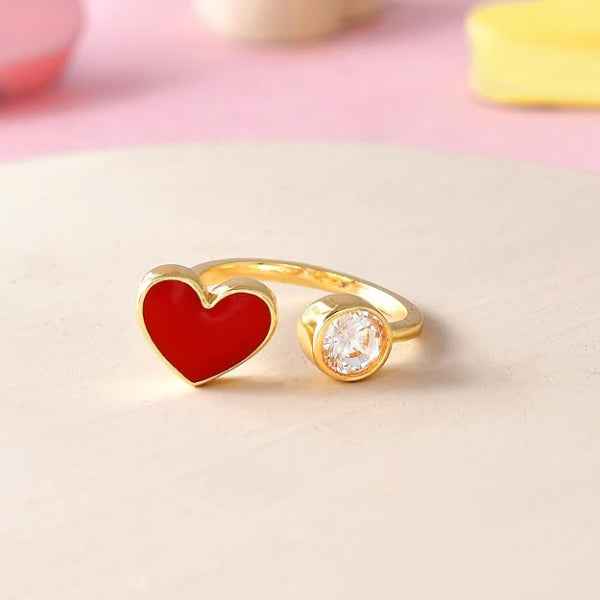 Gold Heart Ring - Shimmering Cubic Zirconia Adjustable Band Ring