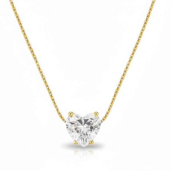 Chic Gold Heart Solitaire Necklace | Brilliant Crystal Pendant Jewelry