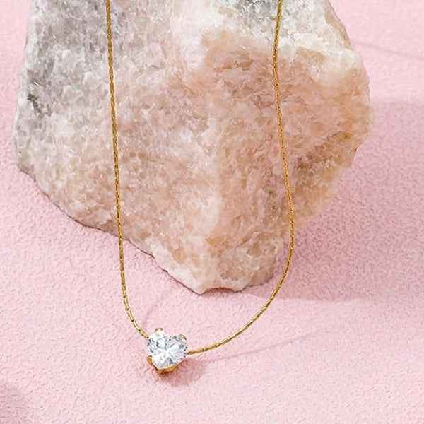 Chic Gold Heart Solitaire Necklace | Brilliant Crystal Pendant Jewelry