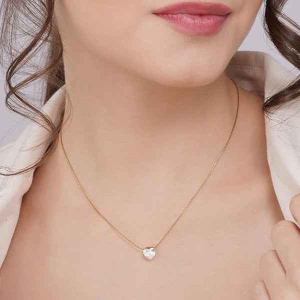 Chic Gold Heart Solitaire Necklace | Brilliant Crystal Pendant Jewelry