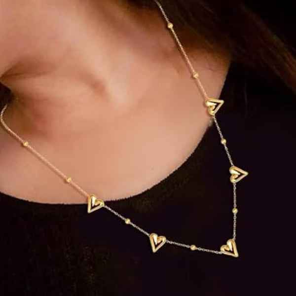 Gold Heart Necklace - Dainty Charm Jewelry & Heart Station Necklace