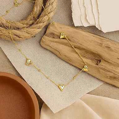 Gold Heart Necklace - Dainty Charm Jewelry & Heart Station Necklace