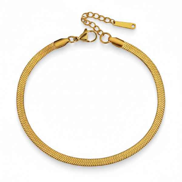 Gold Herringbone Anklet - Snake Chain Anklet for Women, Flat Gold Chain