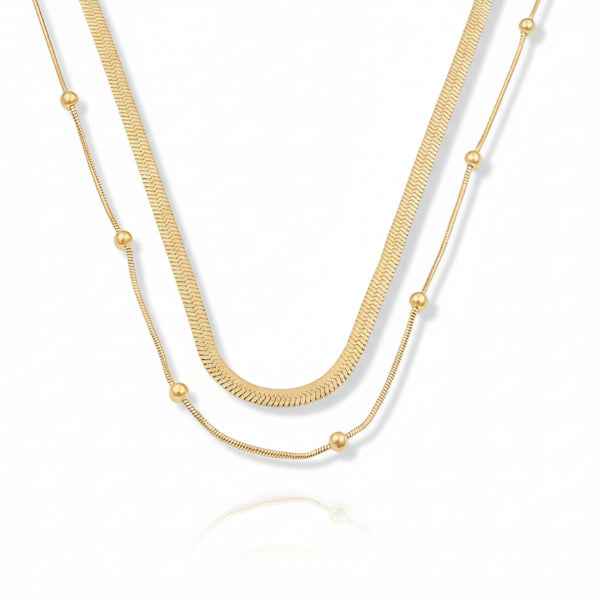 Gold Herringbone Layered Necklace - Dainty Snake Chain Jewelry Set