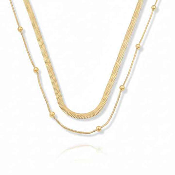 Gold Herringbone Layered Necklace - Dainty Snake Chain Jewelry Set