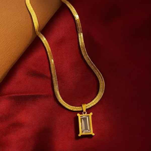 Gold Herringbone Necklace for Women - Flat Snake Chain Pendant