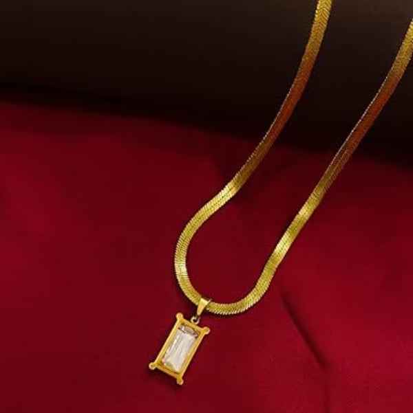Gold Herringbone Necklace for Women - Flat Snake Chain Pendant