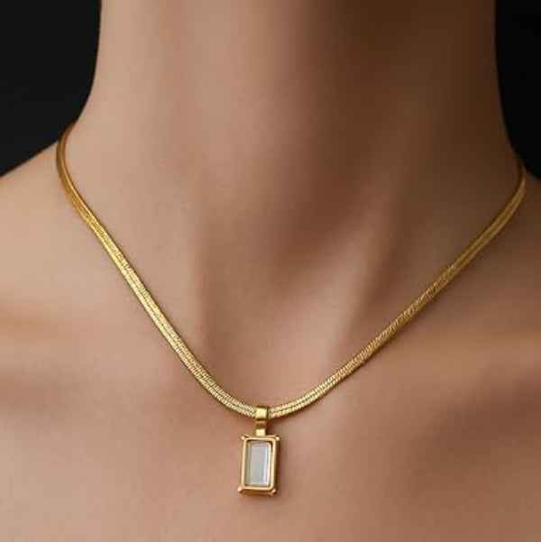 Gold Herringbone Necklace for Women - Flat Snake Chain Pendant