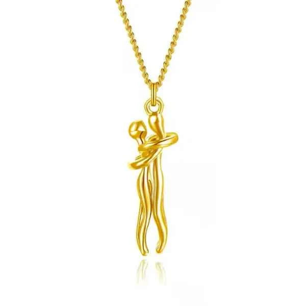Gold Hugging Necklace - Meaningful Couple Embrace Pendant Jewelry