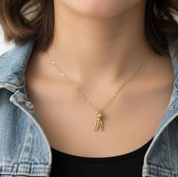Gold Hugging Necklace - Meaningful Couple Embrace Pendant Jewelry