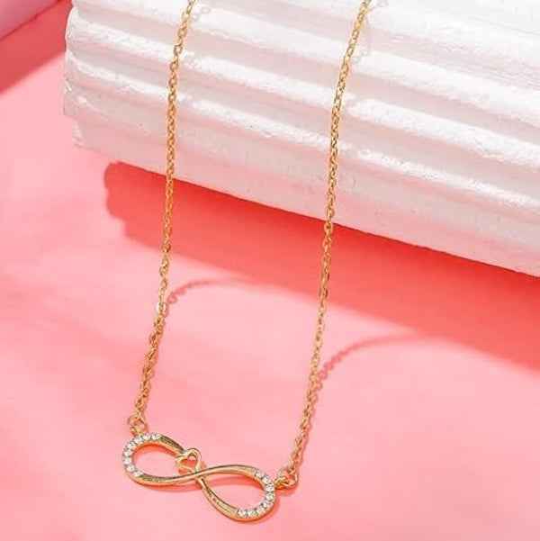 Dainty Gold Infinity Necklace with Sparkling Heart Pendant