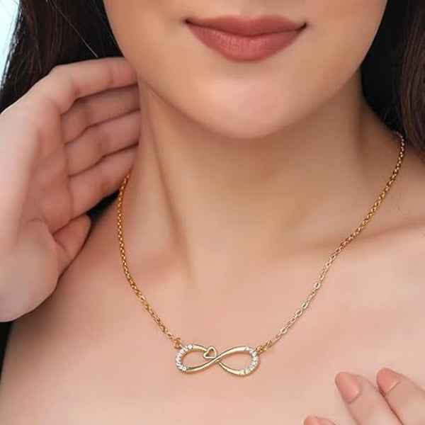 Dainty Gold Infinity Necklace with Sparkling Heart Pendant