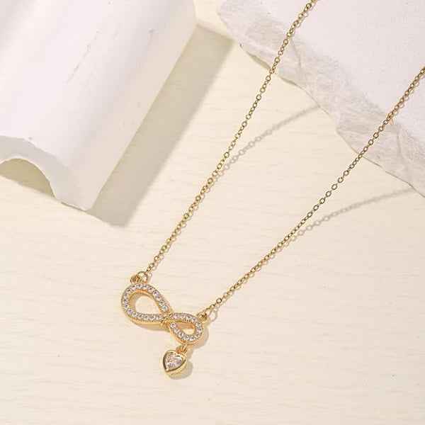 Gold Infinity Necklace | Dainty Heart Crystal Forever Love Jewelry