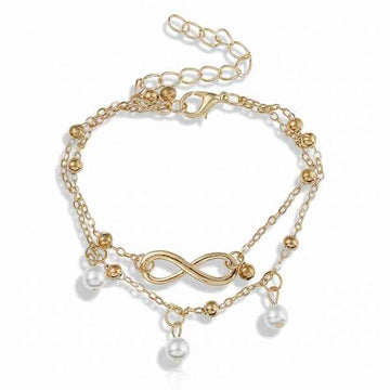 Dainty Gold Infinity Pearl Anklet - Boho Layered Foot Jewelry Gift
