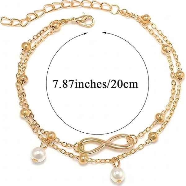 Dainty Gold Infinity Pearl Anklet - Boho Layered Foot Jewelry Gift