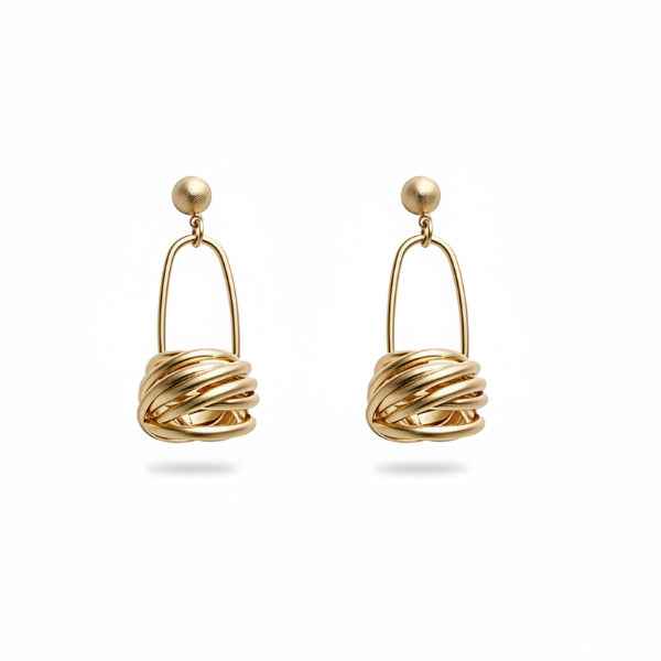 Gold Knot Dangle Earrings | Minimalist Sculptural Drop Statement Piece