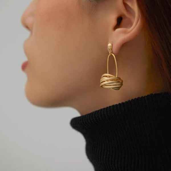 Gold Knot Dangle Earrings | Minimalist Sculptural Drop Statement Piece
