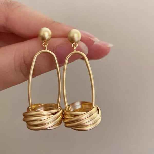 Gold Knot Dangle Earrings | Minimalist Sculptural Drop Statement Piece