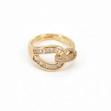 Gold Knot Ring: Baguette Crystal Band Adjustable Statement Jewelry