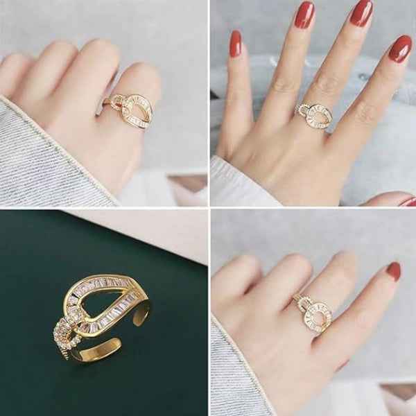 Gold Knot Ring: Baguette Crystal Band Adjustable Statement Jewelry