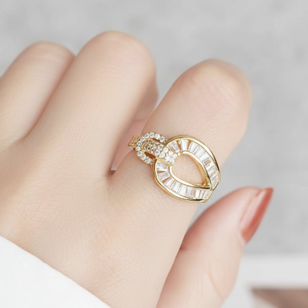 Gold Knot Ring: Baguette Crystal Band Adjustable Statement Jewelry