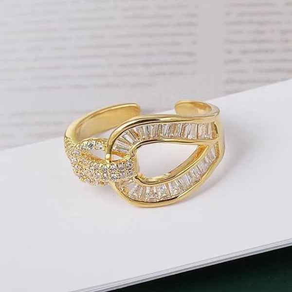 Gold Knot Ring: Baguette Crystal Band Adjustable Statement Jewelry
