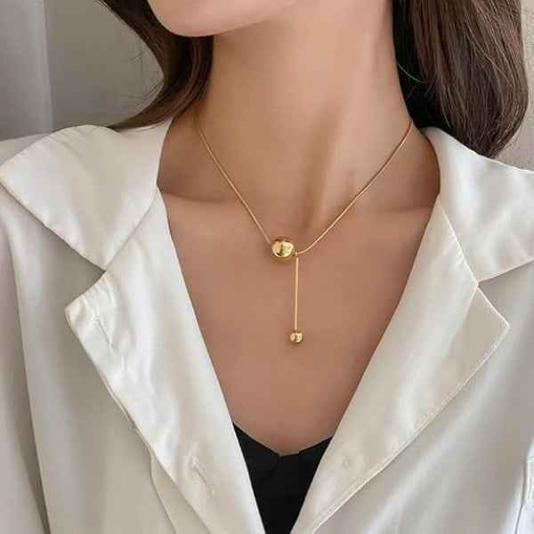 Gold Lariat Necklace for Women - Dainty Ball Pendant Y-Necklace