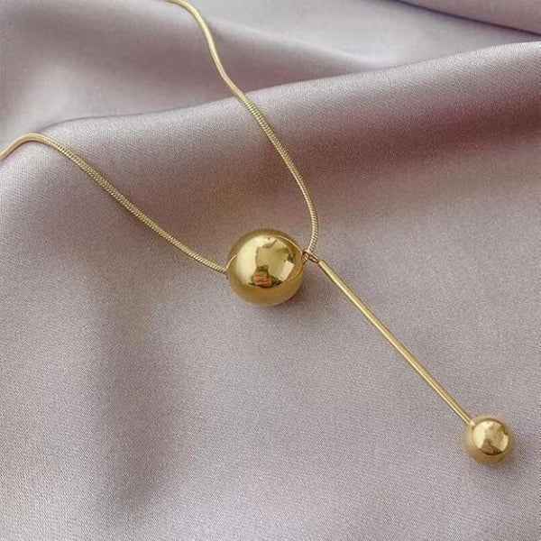 Gold Lariat Necklace for Women - Dainty Ball Pendant Y-Necklace