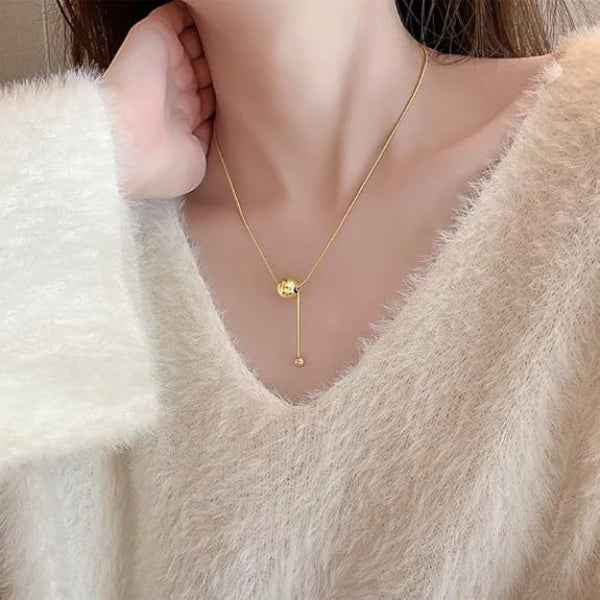 Gold Lariat Necklace for Women - Dainty Ball Pendant Y-Necklace