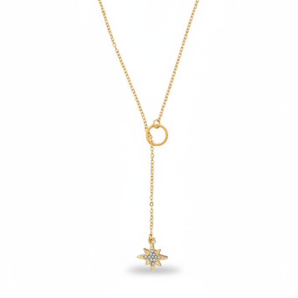 Dainty Gold Plated Lariat Star Pendant Necklace | Timeless Celestial Jewelry