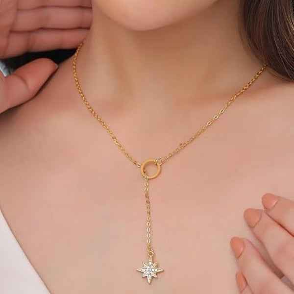 Dainty Gold Lariat Star Pendant Necklace | Timeless Celestial Jewelry
