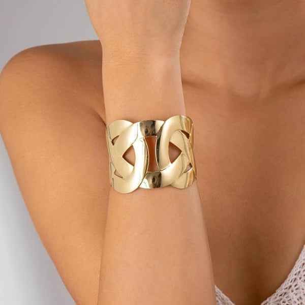 Modern Gold Lattice Cuff Bracelet | Chic Open-Weave Statement Bangle