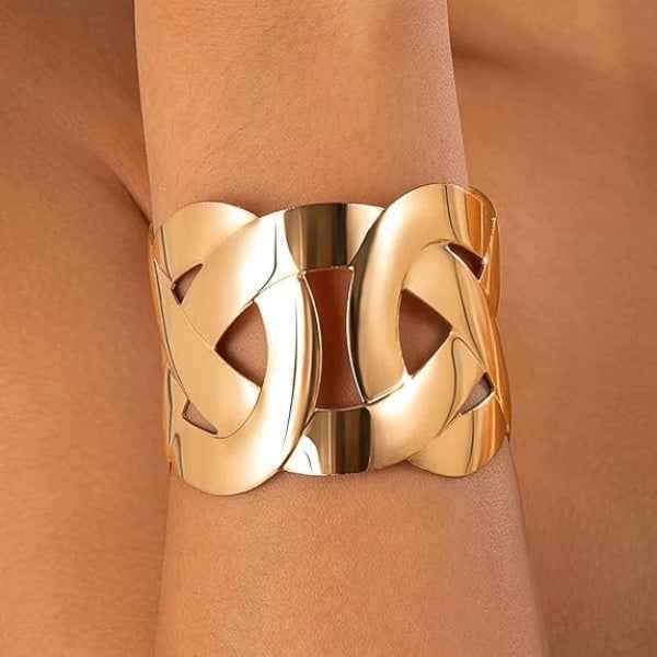 Modern Gold Lattice Cuff Bracelet | Chic Open-Weave Statement Bangle