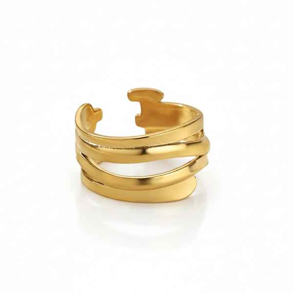 Gold Layer Ring - Shimmering Triple Band Open Wrap Statement Ring