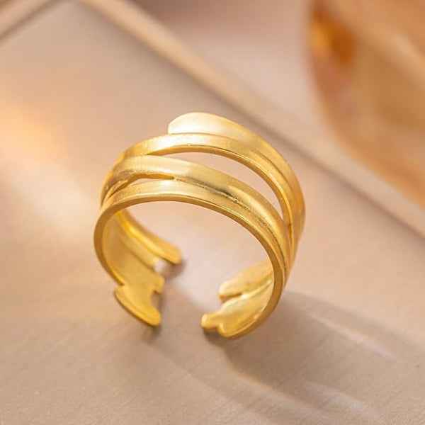 Gold Layer Ring - Shimmering Triple Band Open Wrap Statement Ring