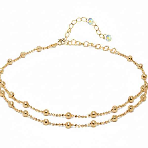 Dainty Gold Layered Ball Anklet - Sparkling Double Chain Foot Jewelry